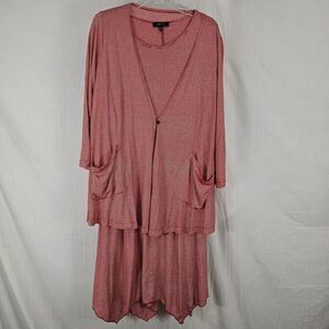 Comfy USA Women's Dress Size Small Red White Stripe Pocket With Cardigan